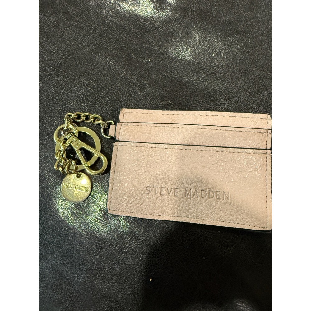 Steve Madden Pink Leather Card Holder Keychain Wallet Small Pouch With ID Window
